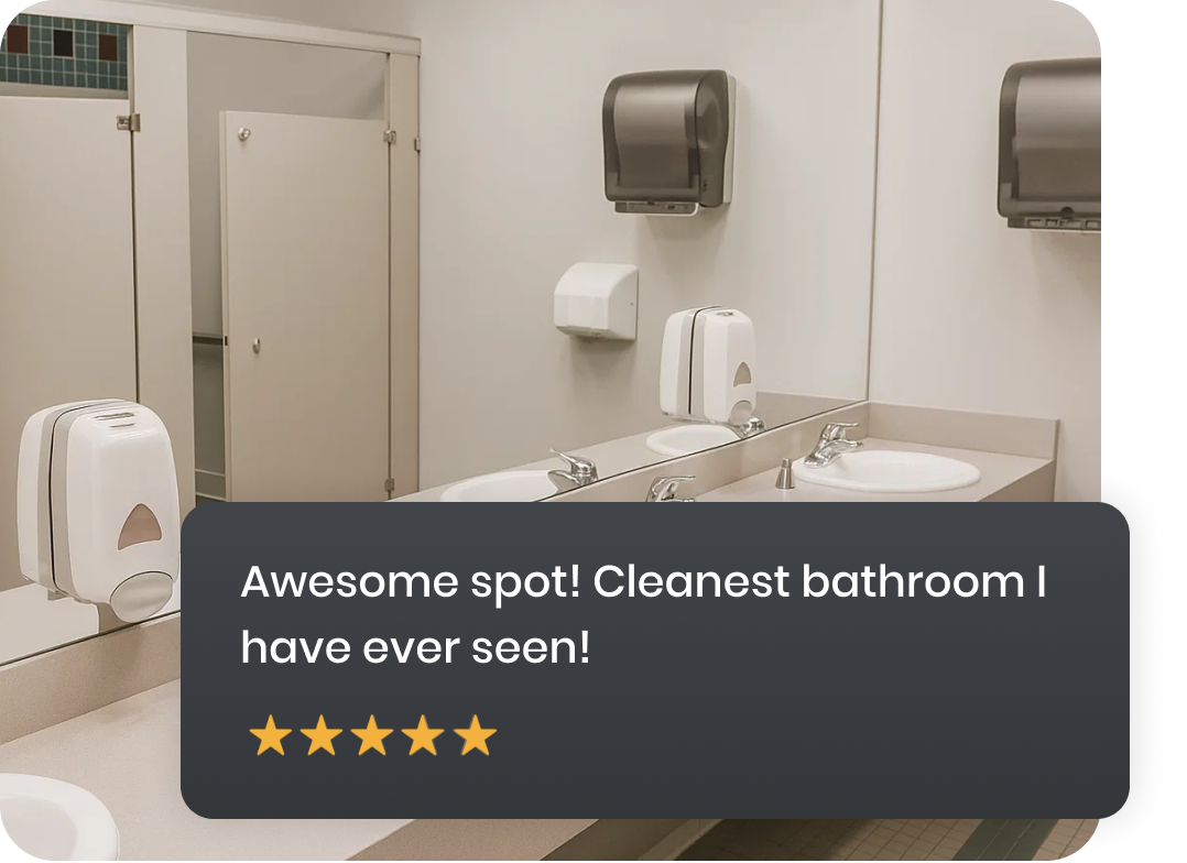 Clean bathroom with happy customer review